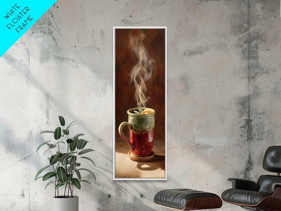 Espresso Cup with Rising Steam and Warm Canvas Print, Coffee Shop Art, Minimalist Decor, Cafe Decor, Cafe, Kitchen Wall Art, CSA-1x3-37
