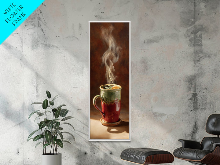 Espresso Cup with Rising Steam and Warm Canvas Print, Coffee Shop Art, Minimalist Decor, Cafe Decor, Cafe, Kitchen Wall Art, CSA-1x3-37