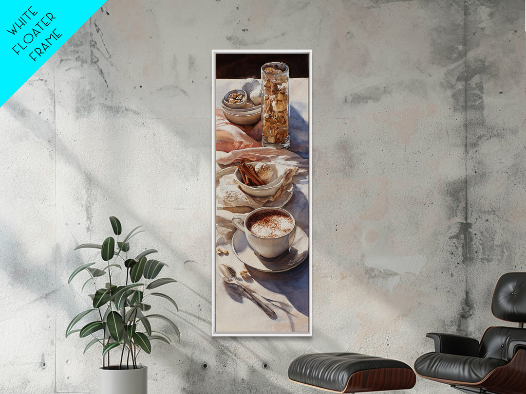 Cinnamon Sticks and Cappuccino Foam Still Life Canvas Print, Coffee Shop Art, Printable Art, Cafe Decor, Abstract Art, Cafe, CSA-1x3-60