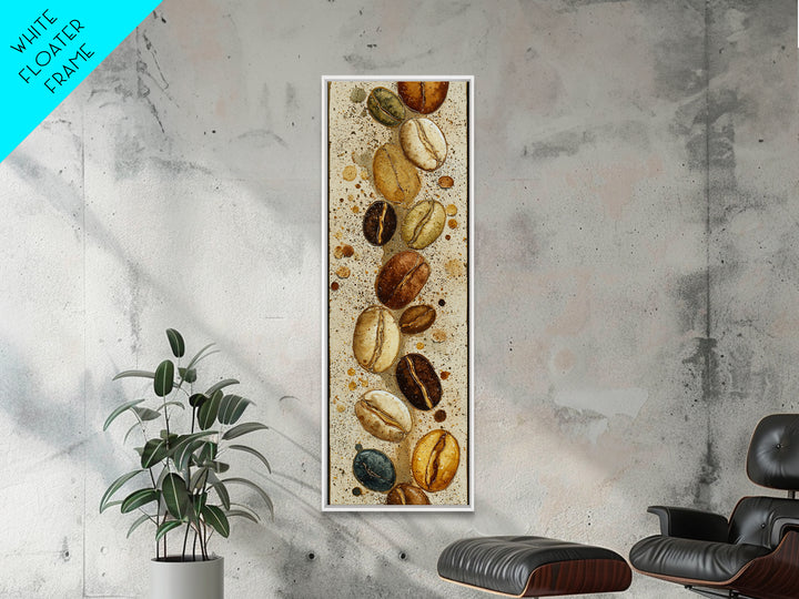 Coffee Bean Pattern Framed Canvas Print, Coffee Shop Art, Neutral Decor, Cafe Decor, Fine Art, Cafe, Home Decor, Wall Decor, CSA-1x3-75