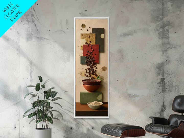 Roasted Beans Falling Through Dark Space Framed Canvas Print, Coffee Shop Art, Contemporary Art, Cafe Decor, Fine Art, Cafe, CSA-1x3-8