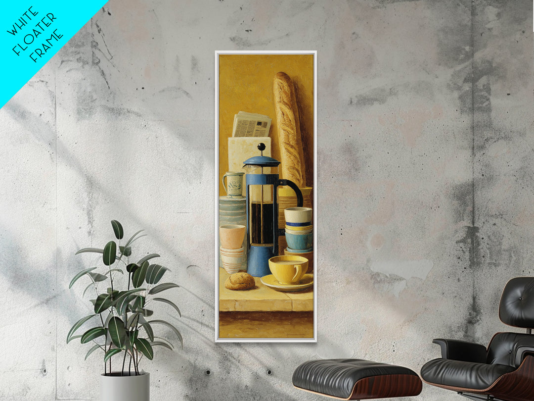 French Press and Morning Newspaper Without Readable Canvas Print, Coffee Shop Art, Room Decor, Cafe Decor, Fine Art, Cafe, CSA-1x3-94