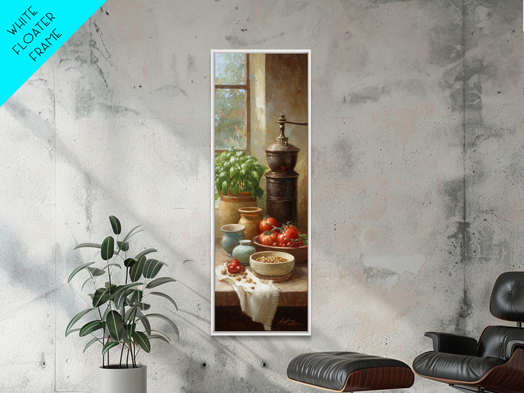 Coffee Grinder Antique Still Life Framed Canvas Print, Coffee Shop Art, Minimalist Wall Art, Cafe Decor, Abstract Art, Cafe, CSA-1x3-96