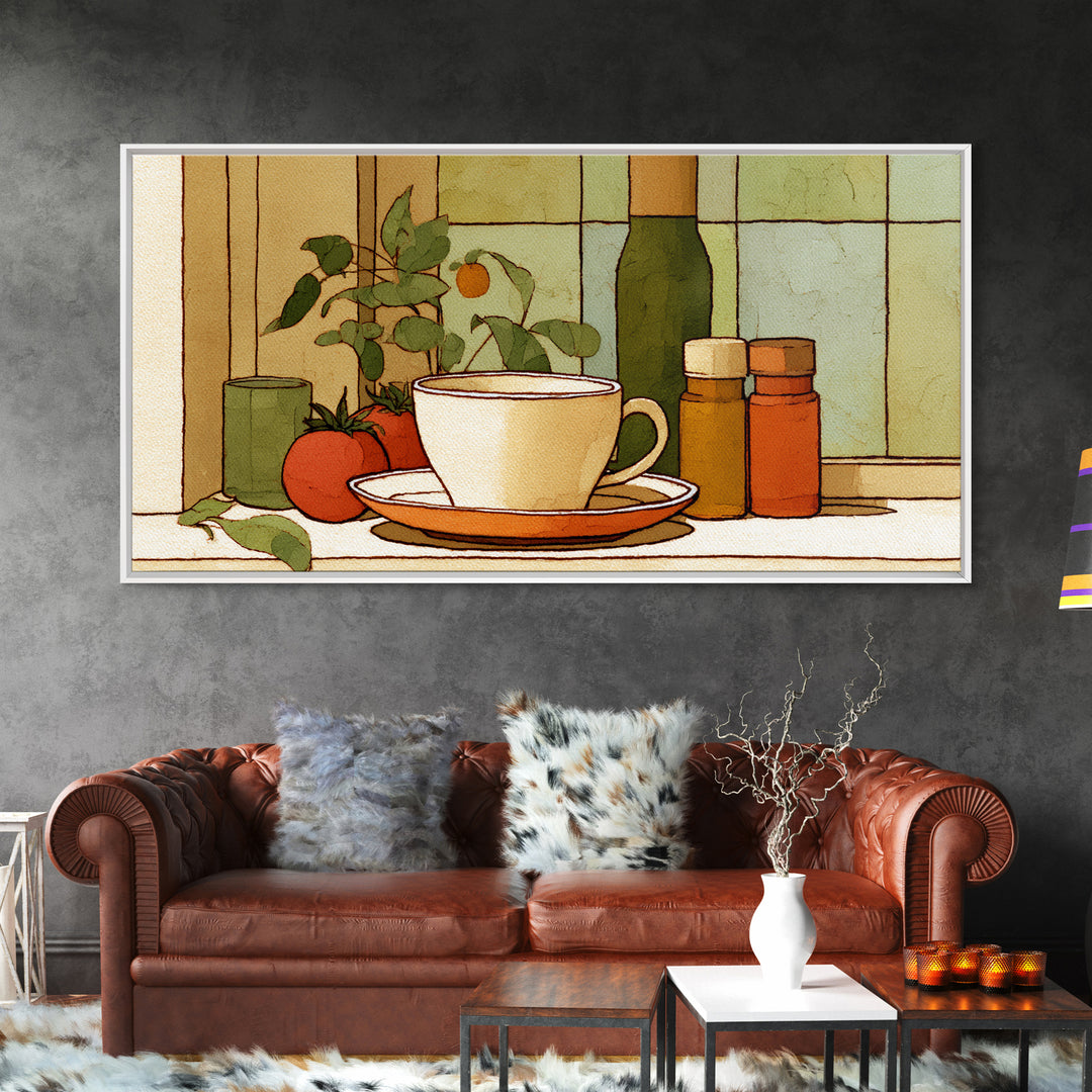 Minimal Line Art of a Cup and Framed Canvas Print, Coffee Shop Art, Luxury Decor, Cafe Decor, Abstract Art, Cafe, CSA-2x1-14