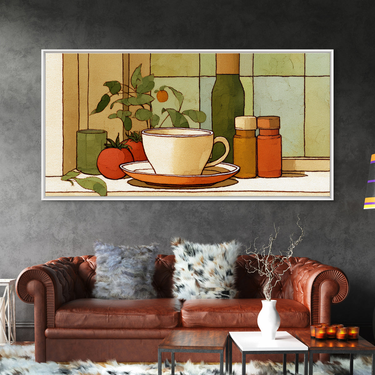 Minimal Line Art of a Cup and Framed Canvas Print, Coffee Shop Art, Luxury Decor, Cafe Decor, Abstract Art, Cafe, CSA-2x1-14