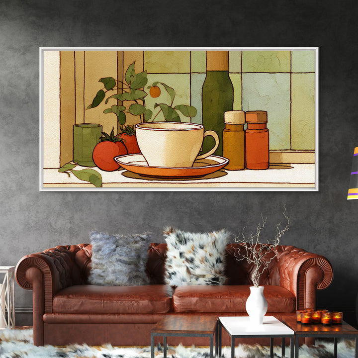 Minimal Line Art of a Cup and Framed Canvas Print, Coffee Shop Art, Luxury Decor, Cafe Decor, Abstract Art, Cafe, CSA-2x1-14