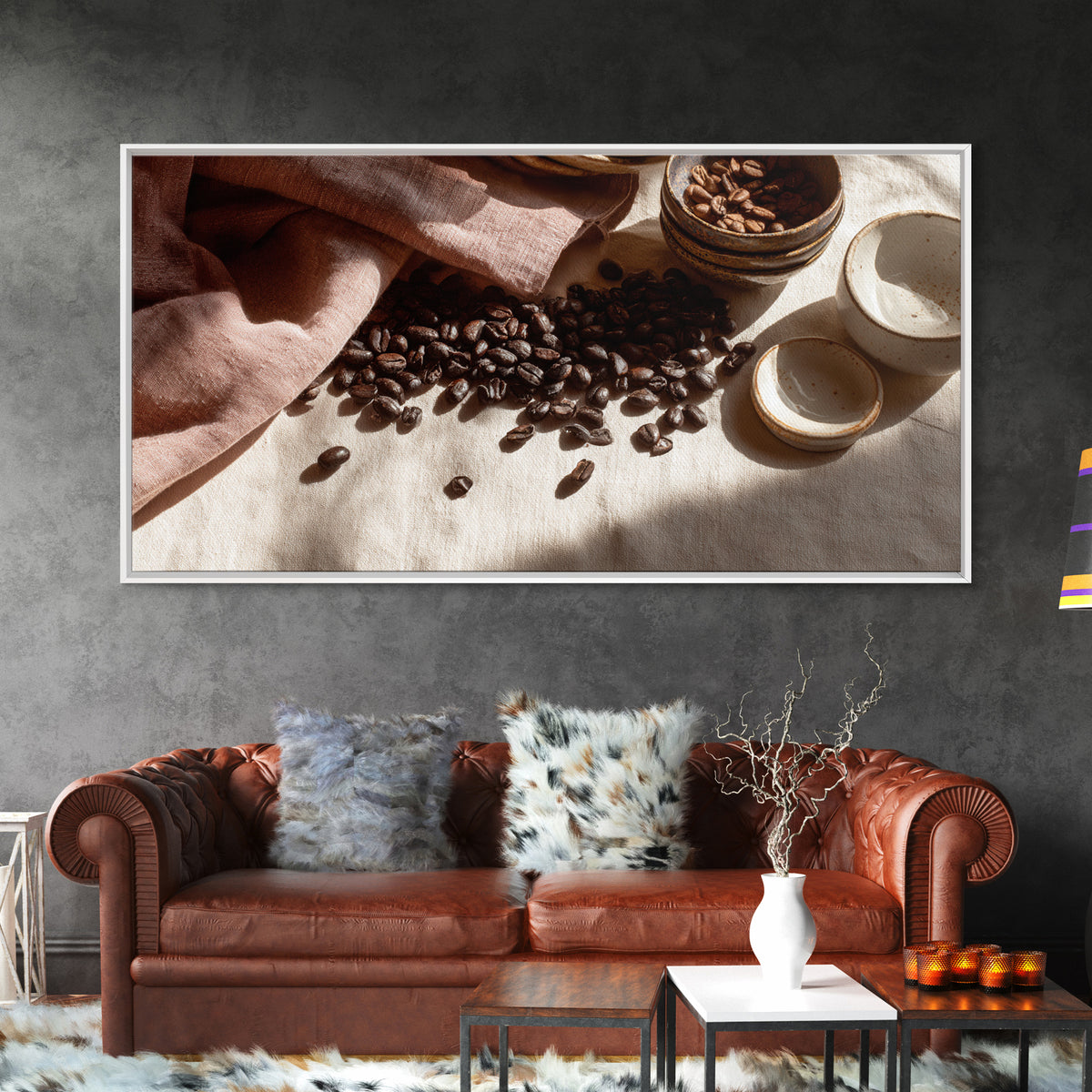 Roasted Beans Falling Through Dark Space Framed Canvas Print, Coffee Shop Art, Fine Art Print, Cafe Decor, Fine Art, Cafe, CSA-2x1-16