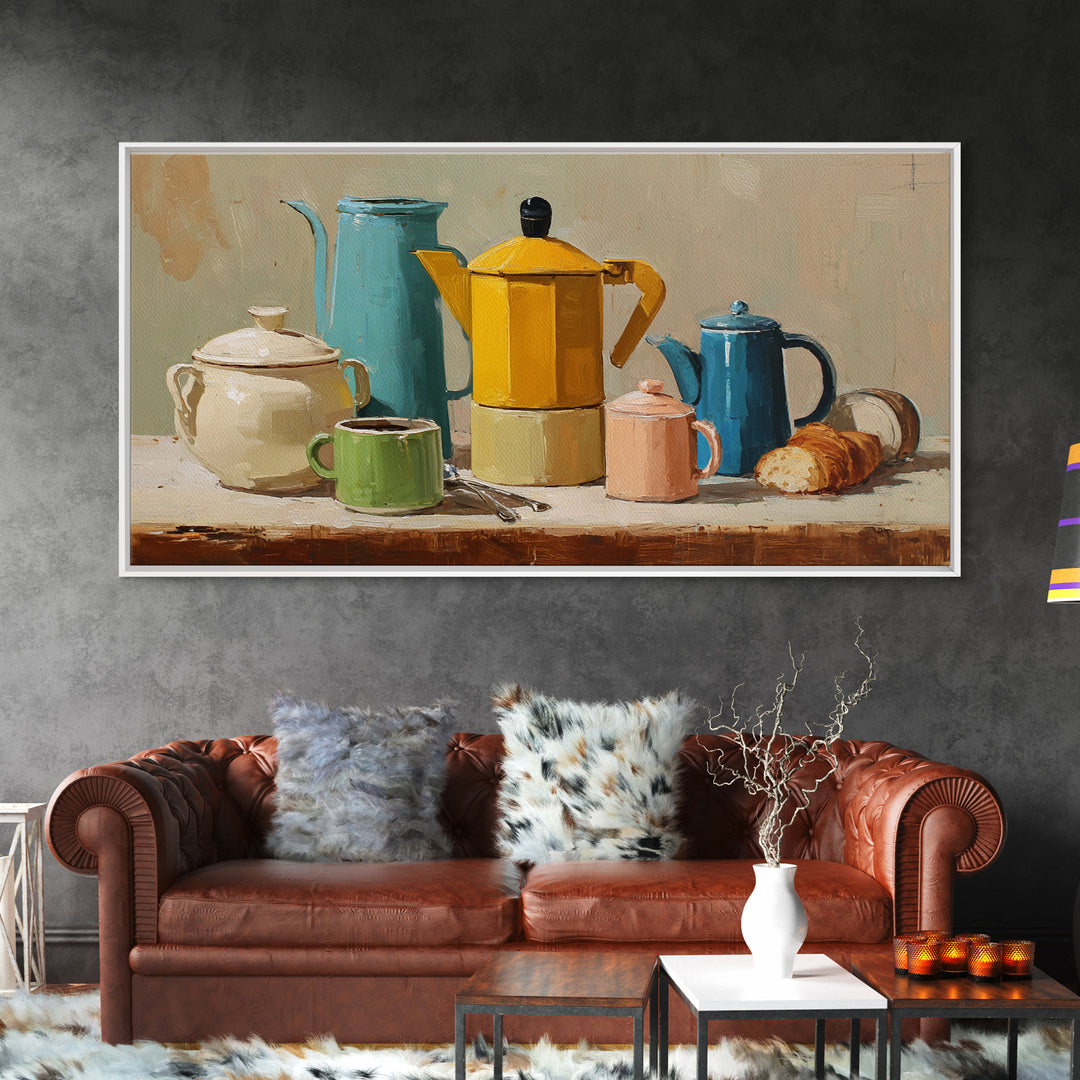 Mid Century Coffee Pot Framed Canvas Print, Coffee Shop Art, Room Decor, Cafe Decor, Fine Art, Cafe, Canvas Wall Art, CSA-2x1-18