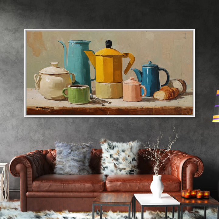 Mid Century Coffee Pot Framed Canvas Print, Coffee Shop Art, Room Decor, Cafe Decor, Fine Art, Cafe, Canvas Wall Art, CSA-2x1-18