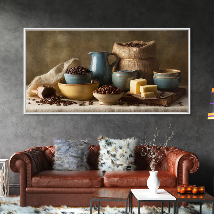 Coffee Beans and Burlap Sack Still Life Canvas Print, Coffee Shop Art, Textured Painting, Cafe Decor, Fine Art, Cafe, CSA-2x1-22