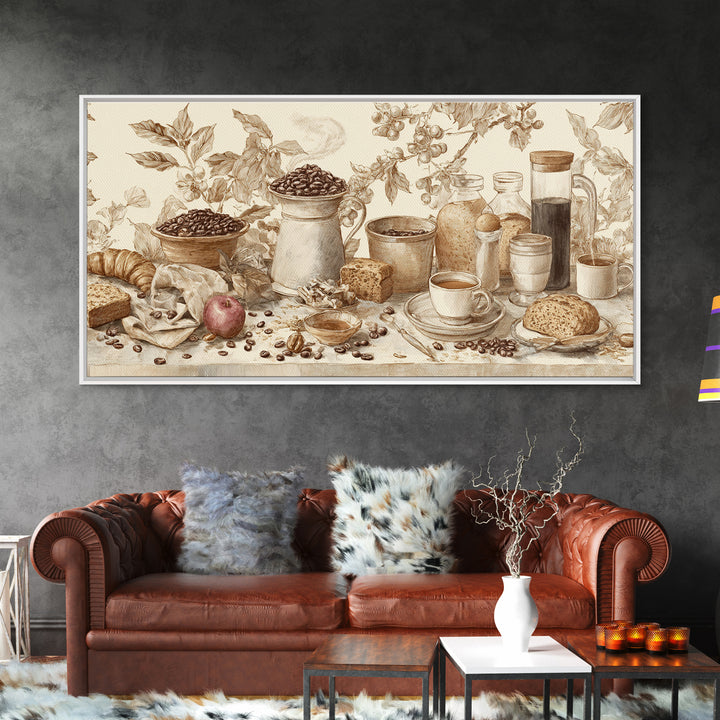 Coffee Bean Pattern Framed Canvas Print, Coffee Shop Art, Wall Art, Cafe Decor, Oil Painting, Cafe, Farmhouse Decor, CSA-2x1-35