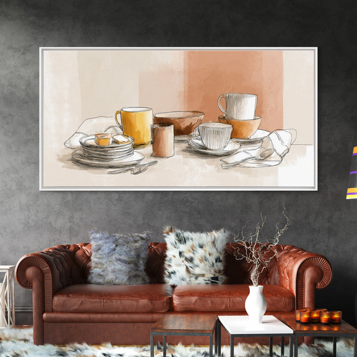 Minimal Line Art of a Cup and Framed Canvas Print, Coffee Shop Art, Luxury Decor, Cafe Decor, Abstract Art, Cafe, CSA-2x1-38