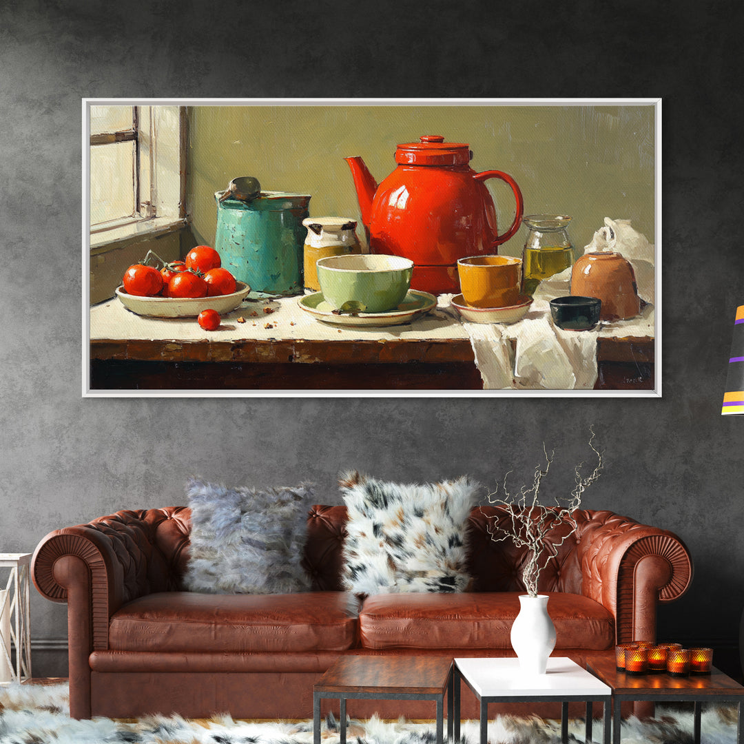 Mid Century Coffee Pot Framed Canvas Print, Coffee Shop Art, Room Decor, Cafe Decor, Fine Art, Cafe, Canvas Wall Art, CSA-2x1-42