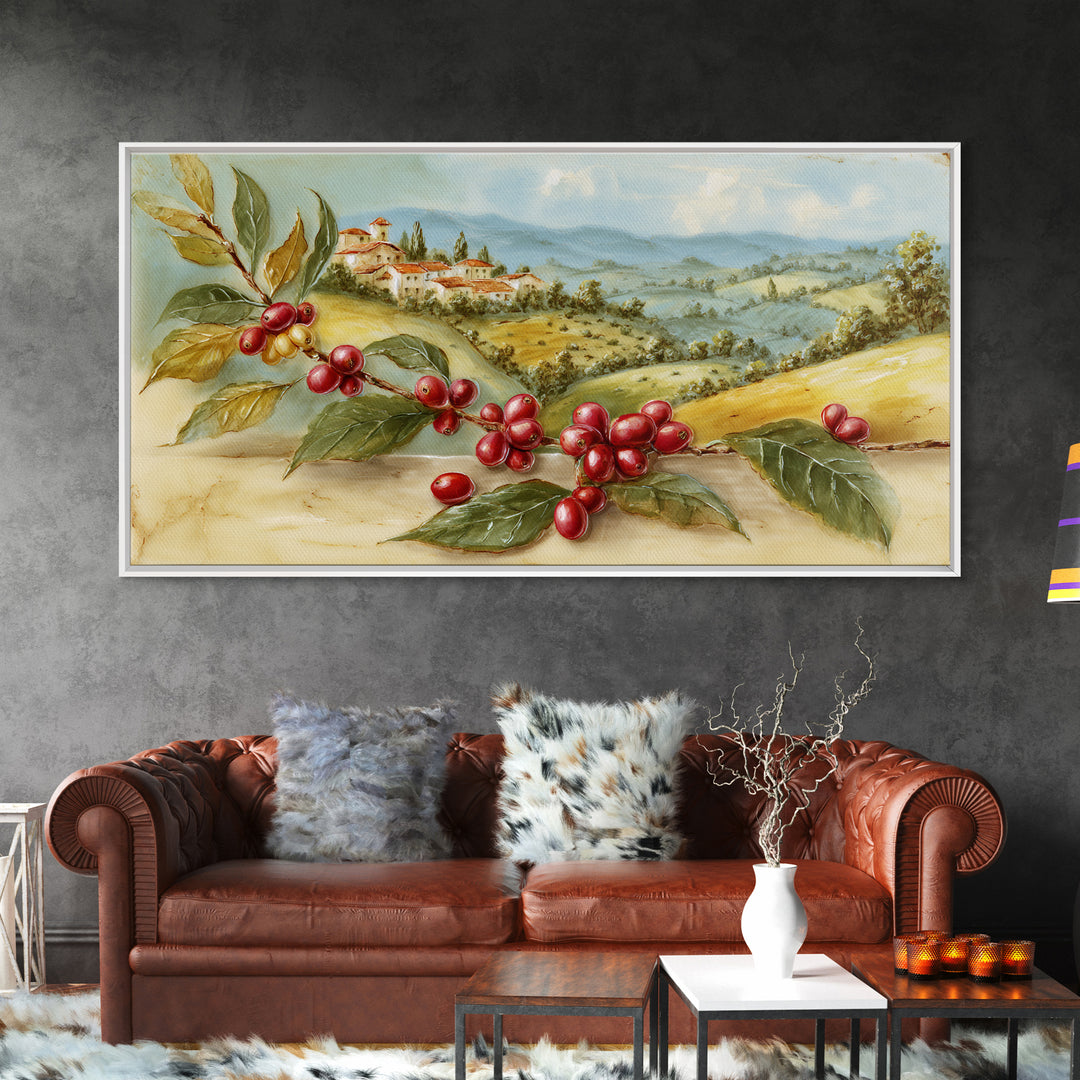 Coffee Farm Landscape Framed Canvas Print, Coffee Shop Art, Canvas Wall Art, Cafe Decor, Oil Painting, Cafe, Bedroom Wall Art, CSA-2x1-43