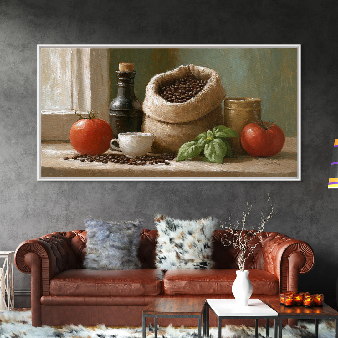 Coffee Beans and Burlap Sack Still Life Framed Canvas Print, Coffee Shop Art, Wall Decor, Cafe Decor, Fine Art, Cafe, CSA-2x1-46