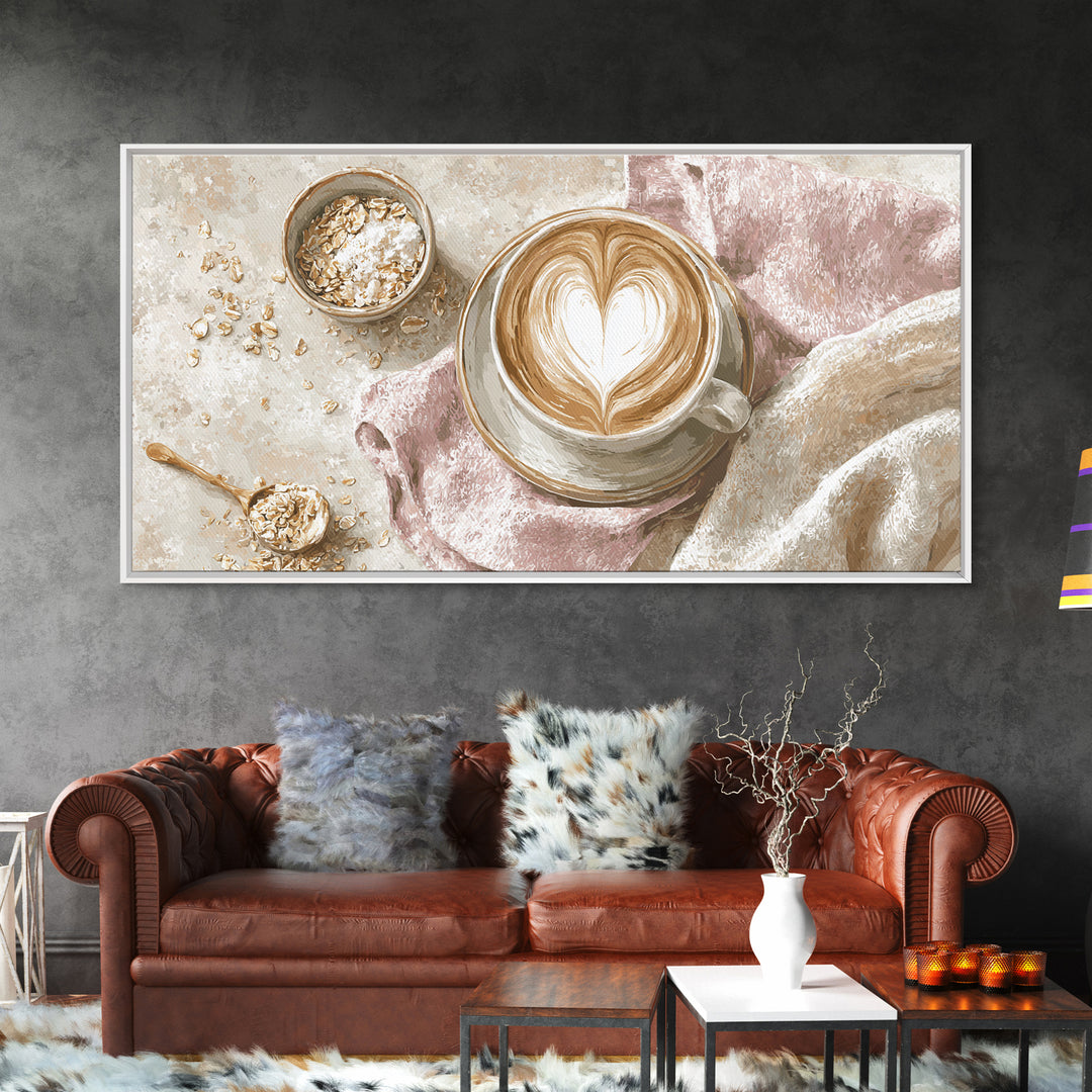 Latte Art Heart Seen from Above Canvas Print, Coffee Shop Art, Art Print, Cafe Decor, Fine Art, Cafe, Dark Academia Decor, CSA-2x1-48