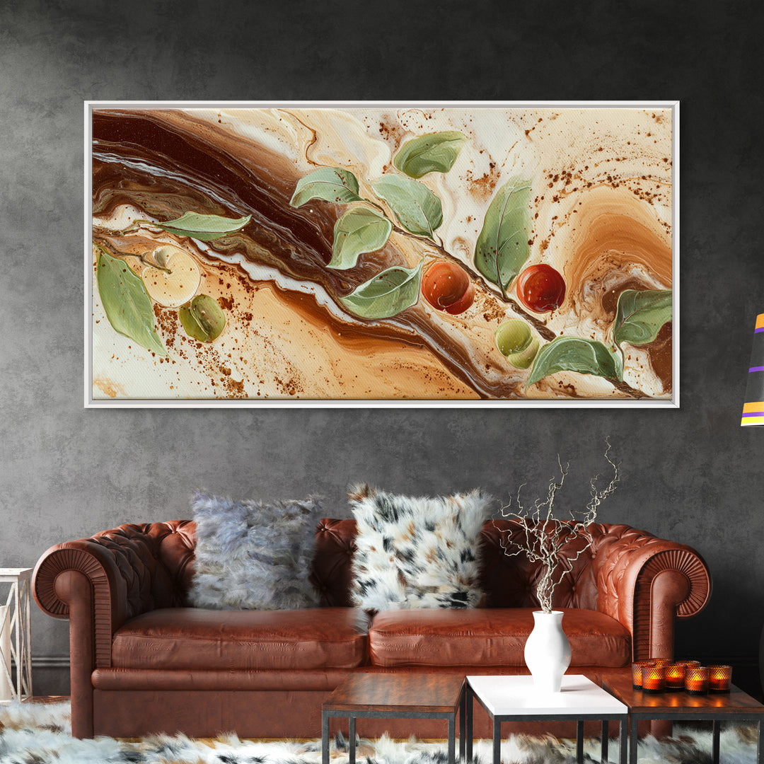 Abstract Brown and Cream Coffee Swirl Framed Canvas Print, Coffee Shop Art, Kitchen Decor, Cafe Decor, Abstract Art, Cafe, CSA-2x1-5