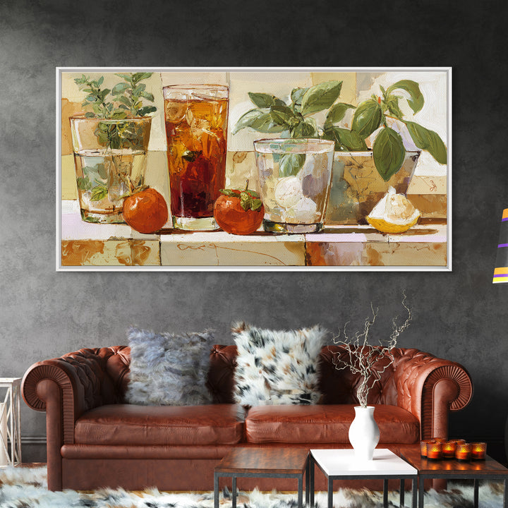 Iced Coffee Glass Framed Canvas Print, Coffee Shop Art, Dark Academia Decor, Cafe Decor, Fine Art, Cafe, Whimsical Art, CSA-2x1-55