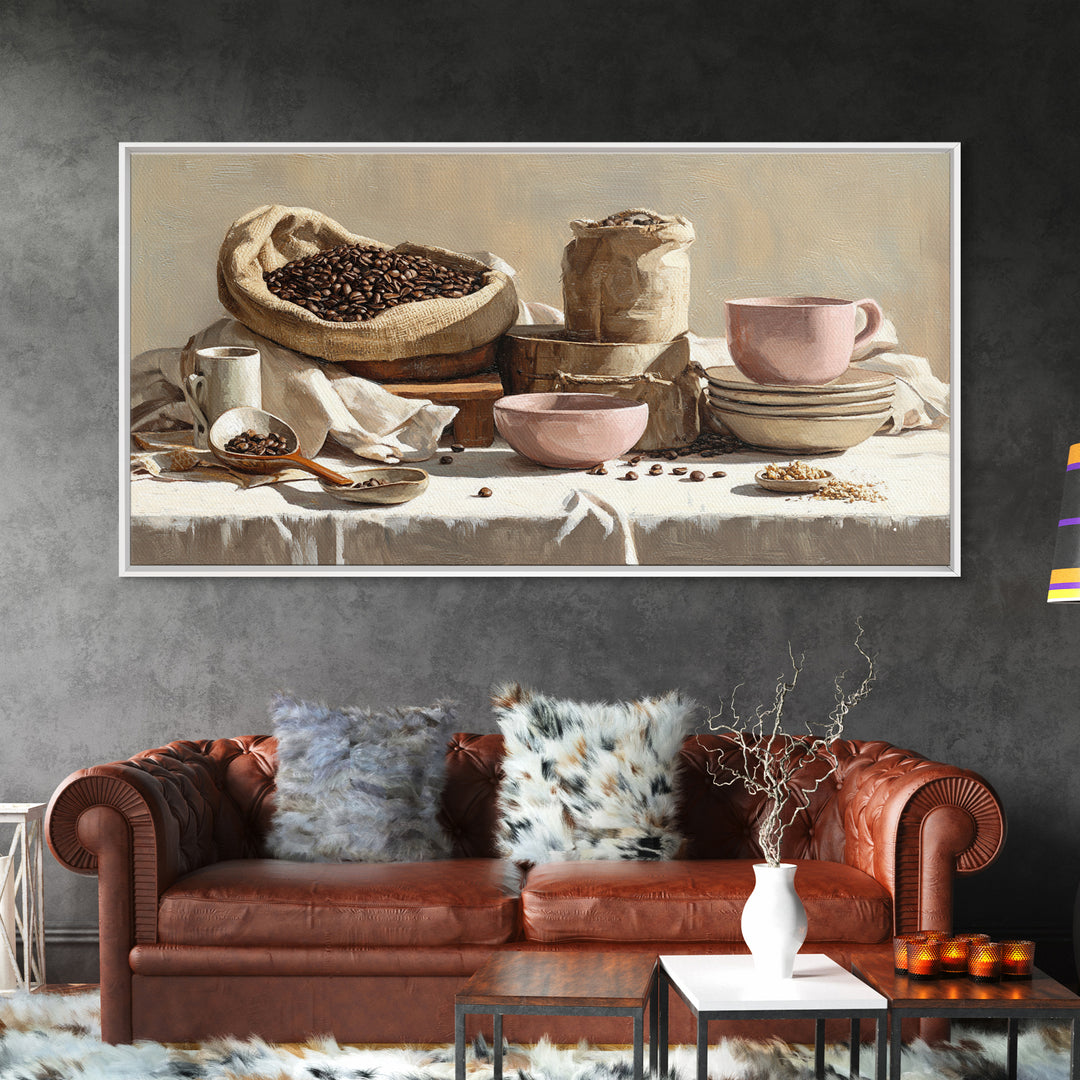 Coffee Beans and Burlap Sack Still Life Canvas Print, Coffee Shop Art, Canvas Wall Art, Cafe Decor, Cafe, Bedroom Wall Art, CSA-2x1-70