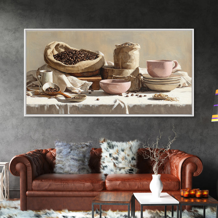 Coffee Beans and Burlap Sack Still Life Canvas Print, Coffee Shop Art, Canvas Wall Art, Cafe Decor, Cafe, Bedroom Wall Art, CSA-2x1-70