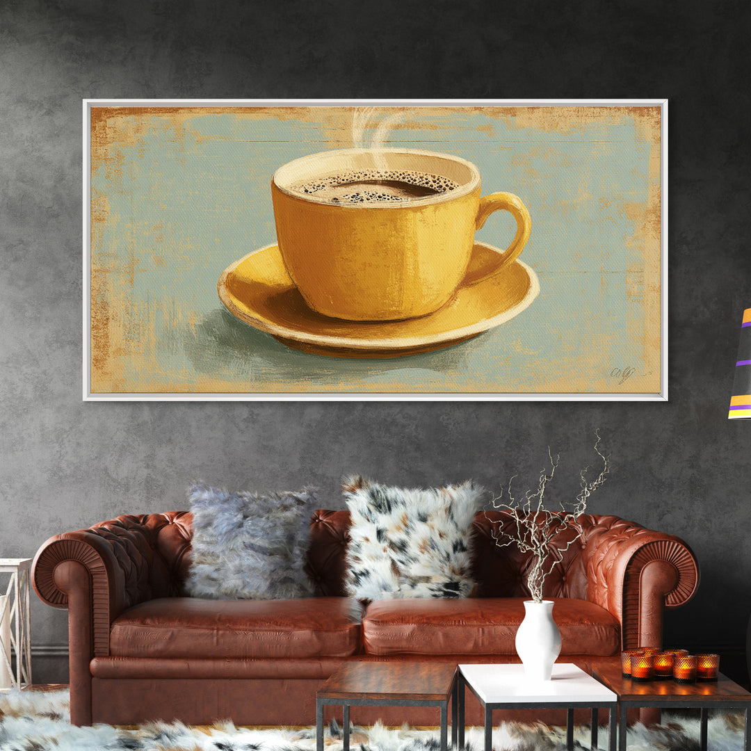 Retro Cafe Poster Coffee Cup Graphic Framed Canvas Print, Coffee Shop Art, Room Decor, Cafe Decor, Cafe, Canvas Wall Art, CSA-2x1-75