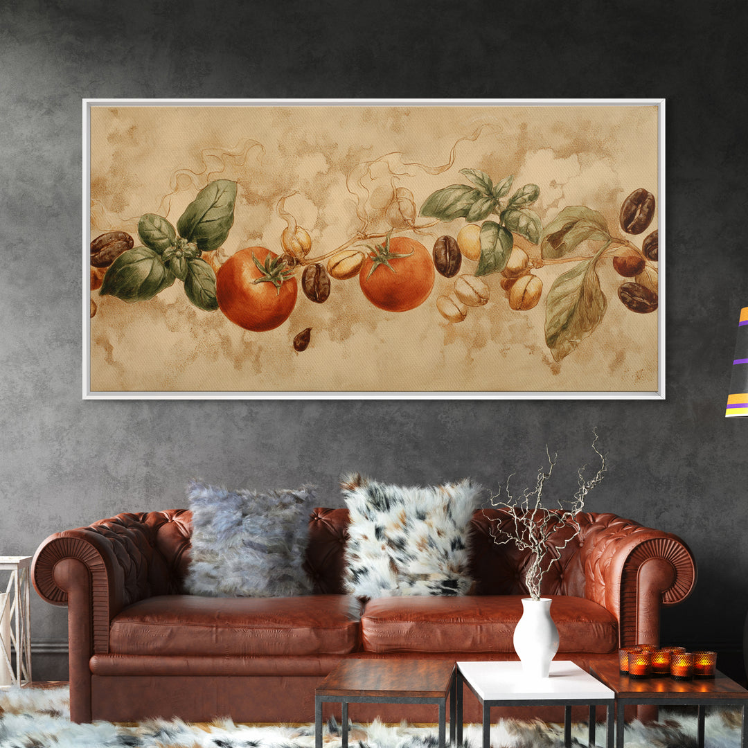 Coffee Bean Pattern Framed Canvas Print, Coffee Shop Art, Coffee, Cafe Decor, Cafe, Living Room Decor, Dark Academia Decor, CSA-2x1-83