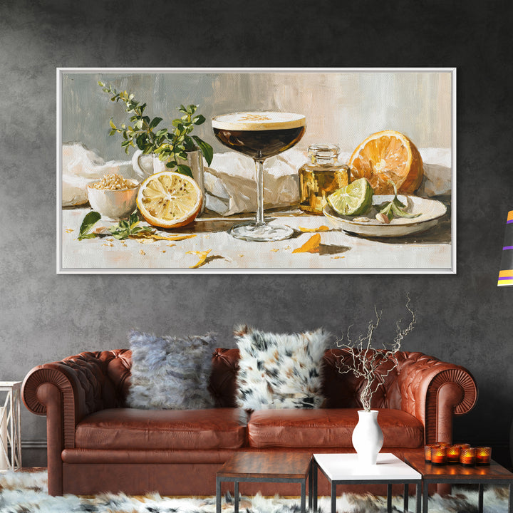 Espresso Martini Coffee Cocktail Still Life Framed Canvas Print, Coffee Shop Art, Dark Academia Decor, Cafe Decor, Cafe, CSA-2x1-85