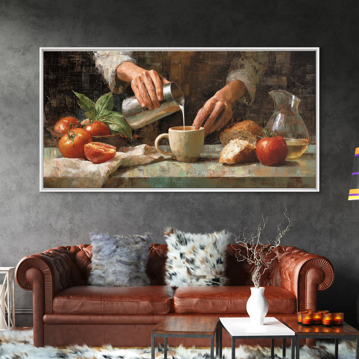 Barista Hands Pouring Milk into Espresso Canvas Print, Coffee Shop Art, Dopamine Decor, Cafe Decor, Cafe, Coffee Wall Art, CSA-2x1-89