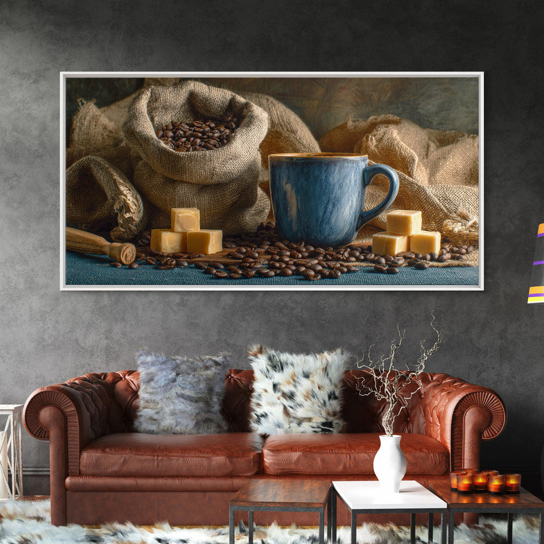 Coffee Beans and Burlap Sack Still Life Canvas Print, Coffee Shop Art, Canvas Wall Art, Cafe Decor, Cafe, Bedroom Wall Art, CSA-2x1-94
