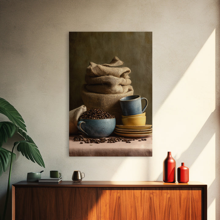 Coffee Beans and Burlap Sack Still Life Canvas Print, Coffee Shop Art, Contemporary Art, Cafe Decor, Cafe, Printable Art, CSA-2x3-10
