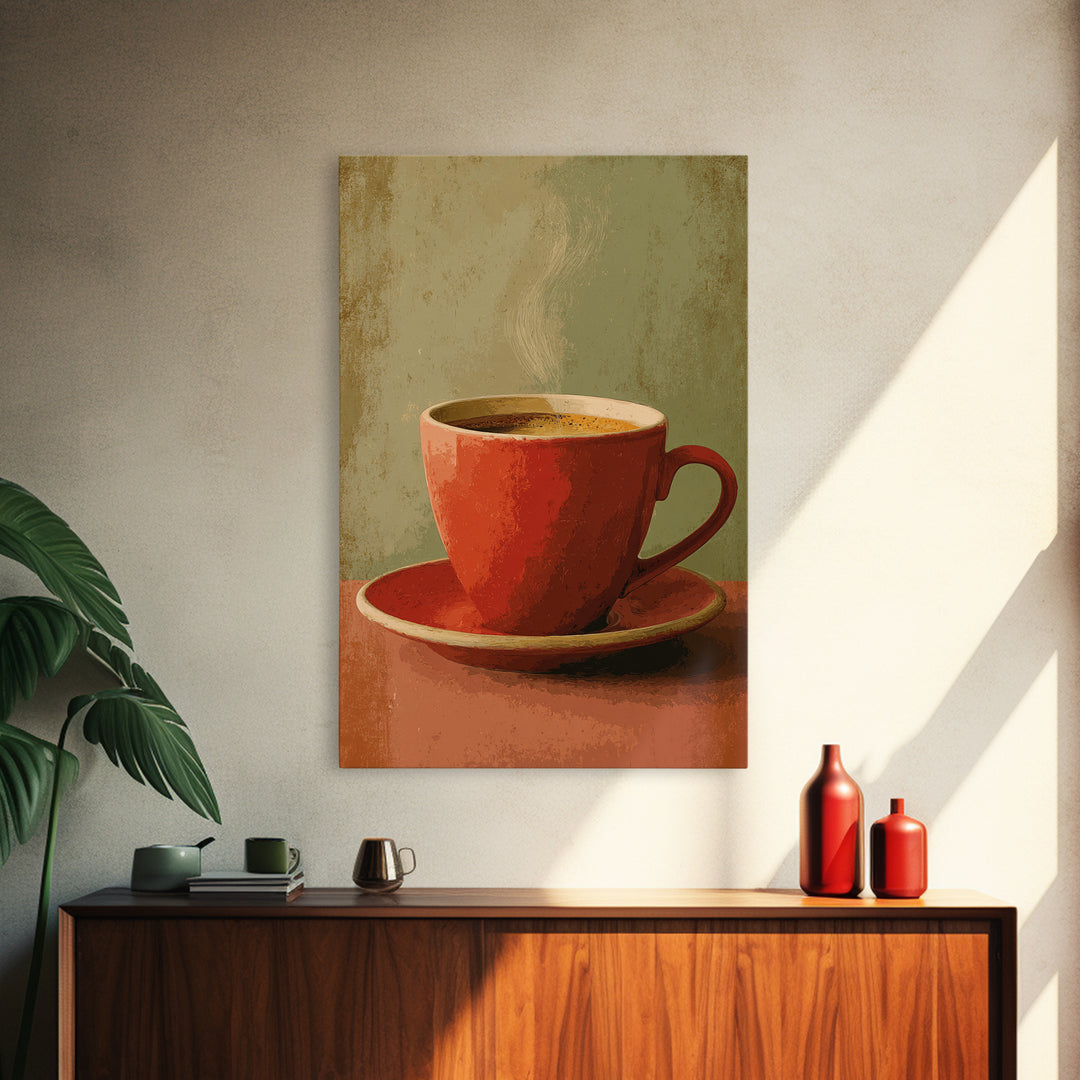 Retro Cafe Poster Coffee Cup Graphic Canvas Print, Coffee Shop Art, Minimalist Decor, Cafe Decor, Cafe, Kitchen Wall Art, CSA-2x3-15