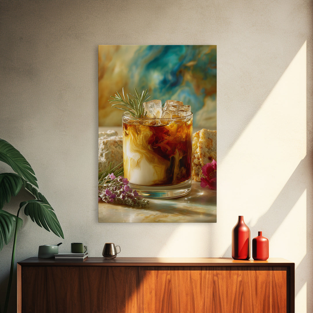 Iced Coffee Glass Framed Canvas Print, Coffee Shop Art, Contemporary Art, Cafe Decor, Cafe, Printable Art, Farmhouse Decor, CSA-2x3-19