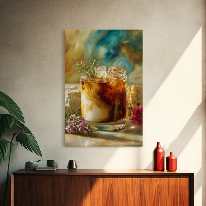 Iced Coffee Glass Framed Canvas Print, Coffee Shop Art, Contemporary Art, Cafe Decor, Cafe, Printable Art, Farmhouse Decor, CSA-2x3-19