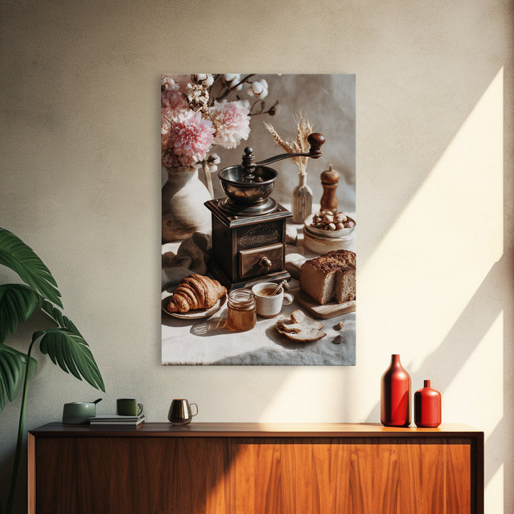 Coffee Grinder Antique Still Life Framed Canvas Print, Coffee Shop Art, Kitchen Gift, Cafe Decor, Oil Painting, Cafe, CSA-2x3-20