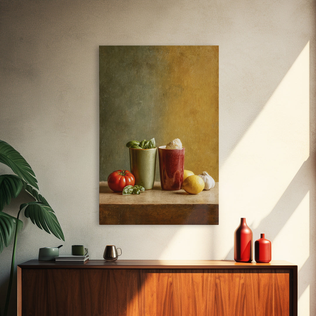Two Cups Facing Each Other Framed Canvas Print, Coffee Shop Art, Digital Wall Art, Cafe Decor, Oil Painting, Cafe, CSA-2x3-21