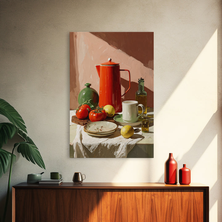 Mid Century Coffee Pot Framed Canvas Print, Coffee Shop Art, Minimalist Decor, Cafe Decor, Fine Art, Cafe, Kitchen Wall Art, CSA-2x3-30