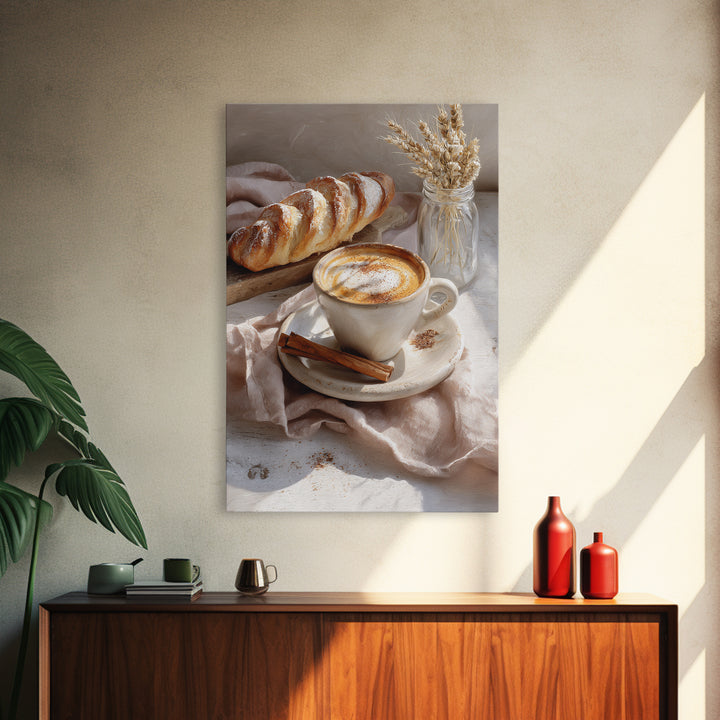 Cinnamon Sticks and Cappuccino Foam Still Life Canvas Print, Coffee Shop Art, Statement Artwork, Cafe Decor, Fine Art, Cafe, CSA-2x3-32