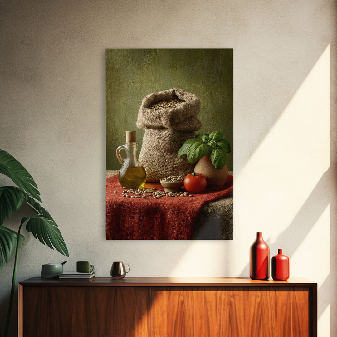 Coffee Beans and Burlap Sack Still Life Framed Canvas Print, Coffee Shop Art, Printable, Cafe Decor, Cafe, Dopamine Decor, CSA-2x3-34
