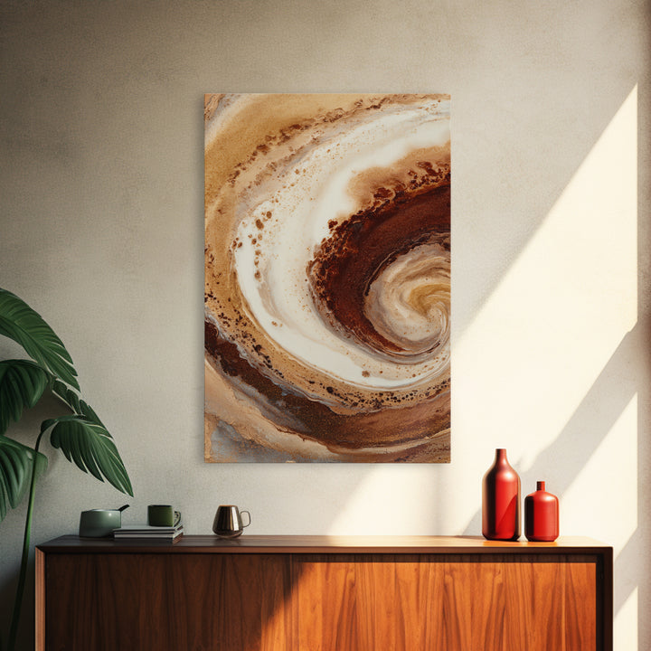 Abstract Brown and Cream Coffee Swirl Framed Canvas Print, Coffee Shop Art, Printable Art, Cafe Decor, Fine Art, Cafe, CSA-2x3-41