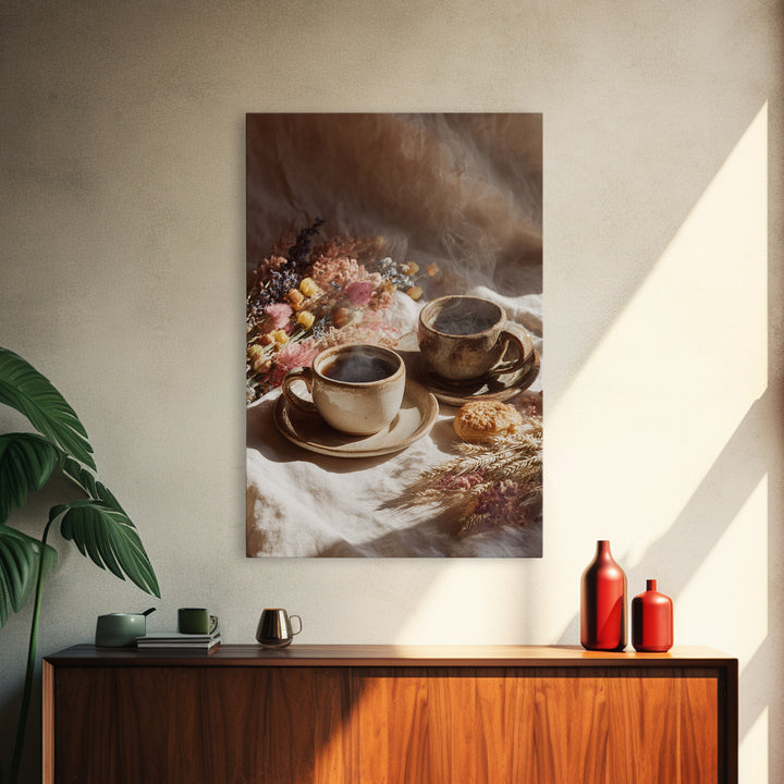 Two Cups Facing Each Other Canvas Print, Coffee Shop Art, Farmhouse Decor, Cafe Decor, Fine Art, Cafe, Moody Wall Art, CSA-2x3-45