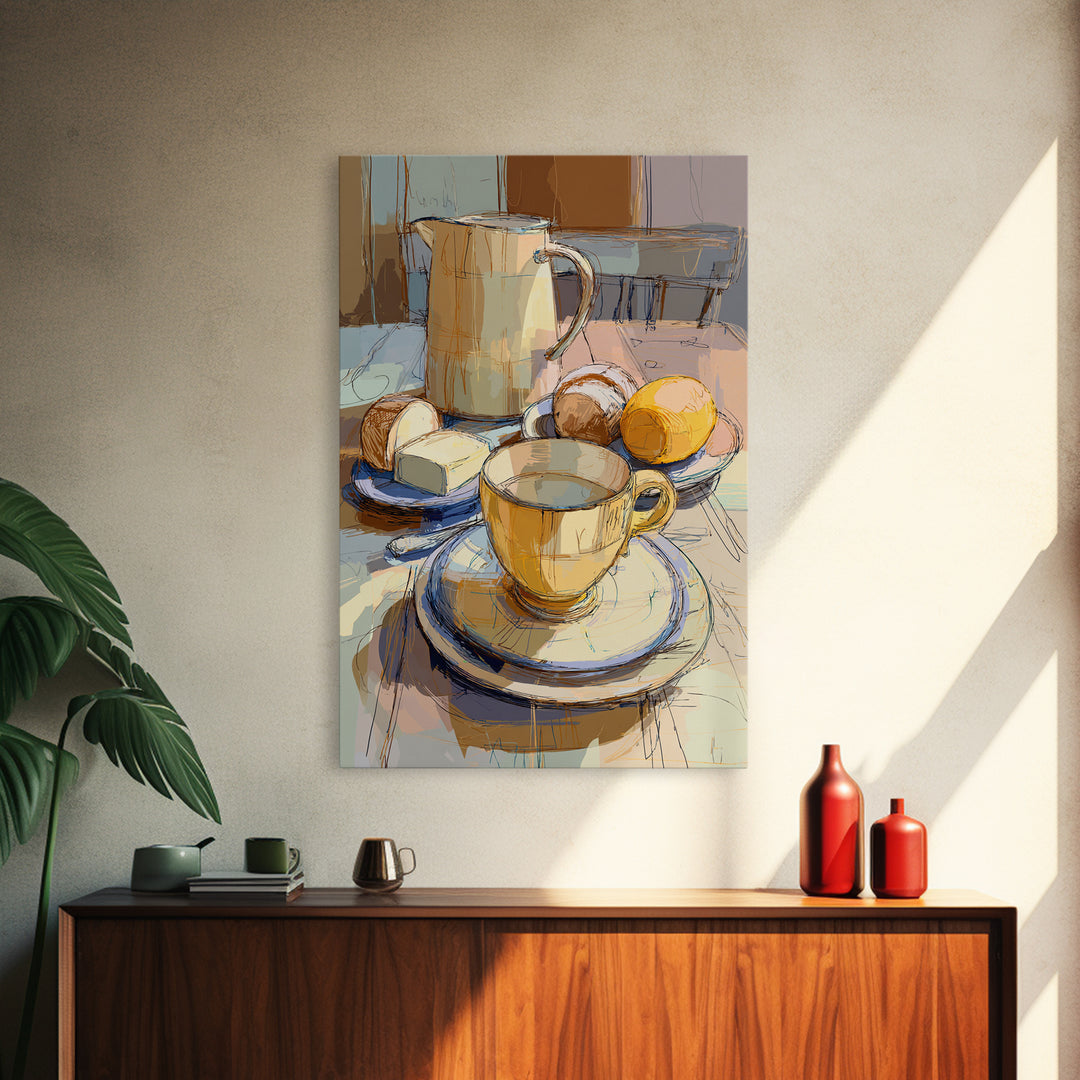 Minimal Line Art of a Cup and Canvas Print, Coffee Shop Art, Coffee, Cafe Decor, Cafe, Living Room Decor, Dark Academia Decor, CSA-2x3-50