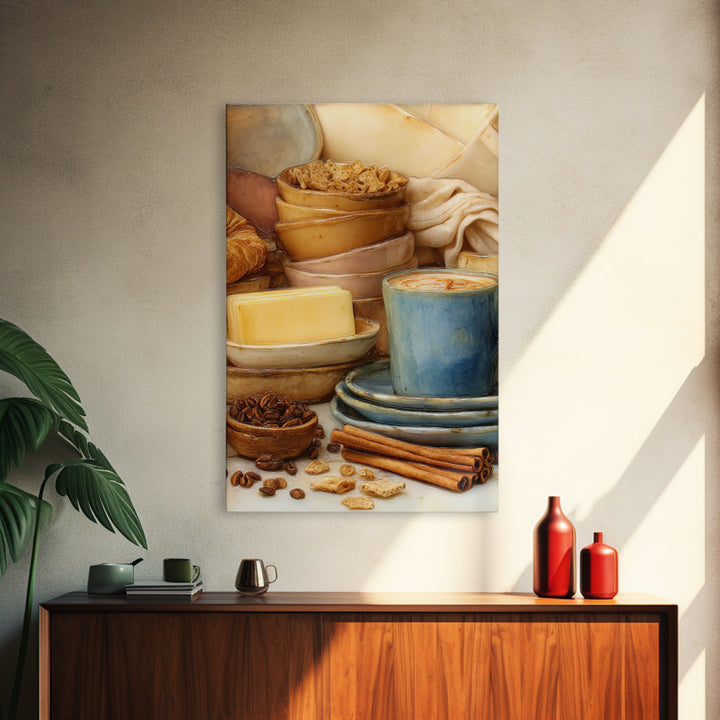 Cinnamon Sticks and Cappuccino Foam Still Life Framed Canvas Print, Coffee Shop Art, Cafe Decor, Abstract Art, Cafe, CSA-2x3-56