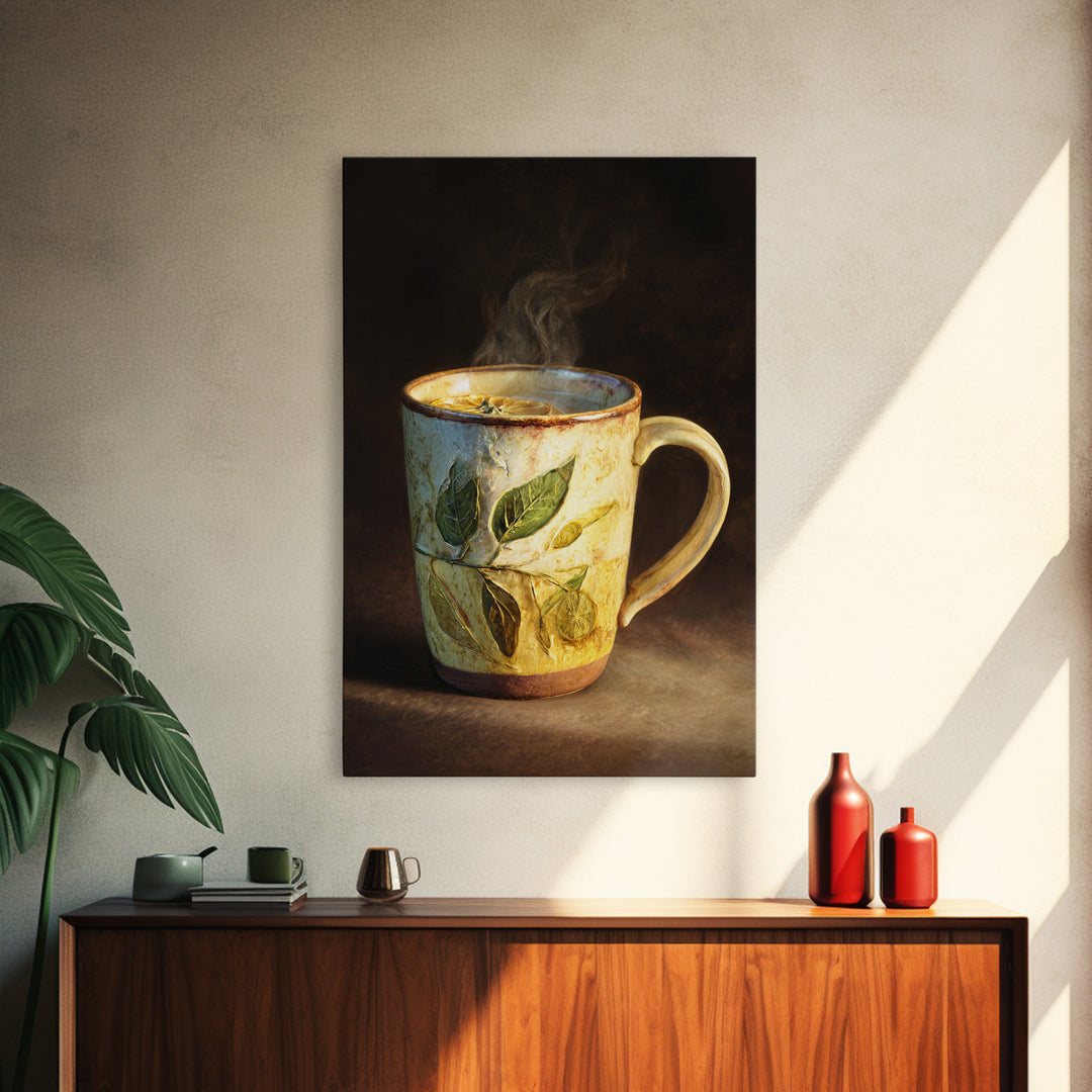 Espresso Cup with Rising Steam and Warm Canvas Print, Coffee Shop Art, Kitchen Wall Decor, Cafe Decor, Oil Painting, Cafe, CSA-2x3-57