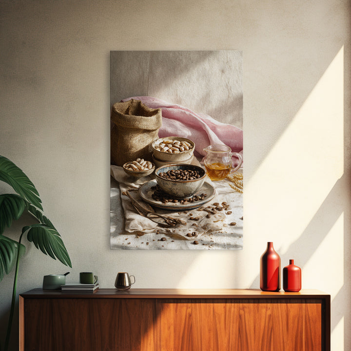 Coffee Beans and Burlap Sack Still Life Canvas Print, Coffee Shop Art, Kitchen Wall Art, Cafe Decor, Cafe, Gothic Wall Art, CSA-2x3-58