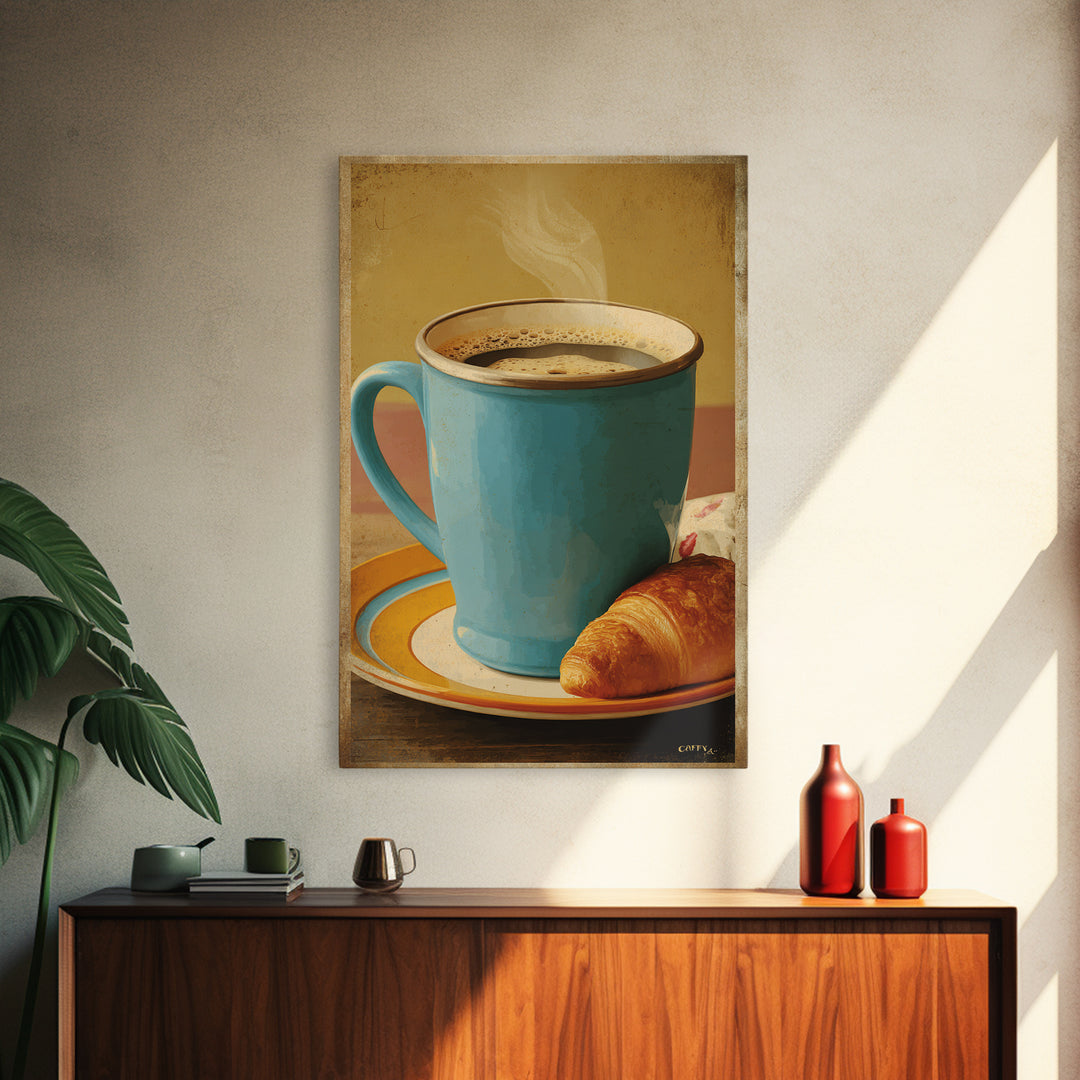 Retro Cafe Poster Coffee Cup Graphic Framed Canvas Print, Coffee Shop Art, Living Room Decor, Cafe Decor, Fine Art, Cafe, CSA-2x3-63