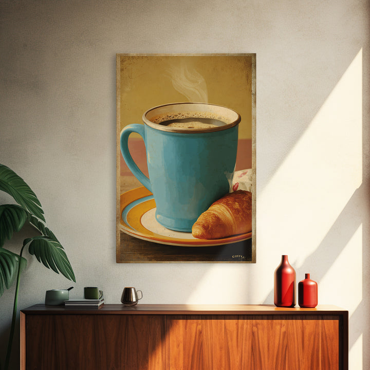 Retro Cafe Poster Coffee Cup Graphic Framed Canvas Print, Coffee Shop Art, Living Room Decor, Cafe Decor, Fine Art, Cafe, CSA-2x3-63