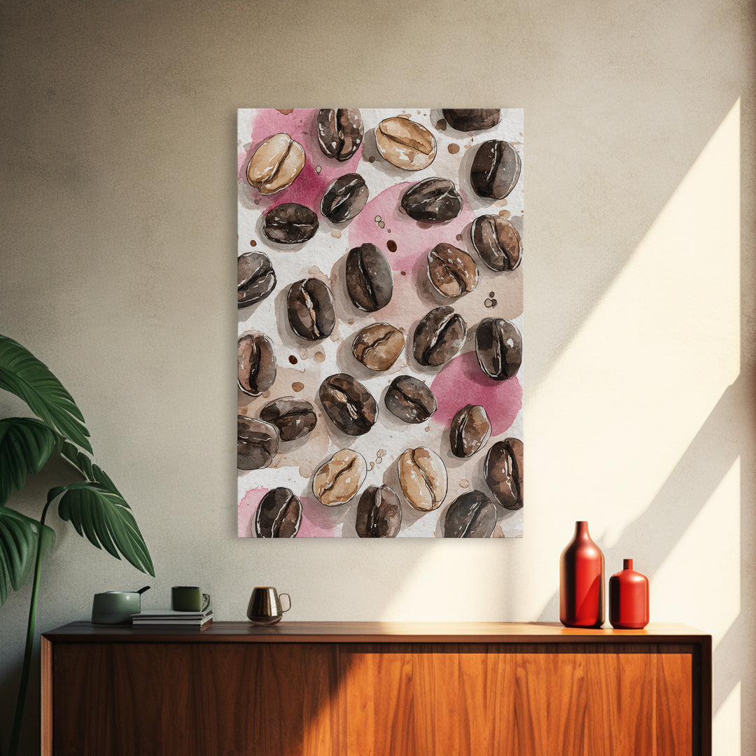 Roasted Beans Falling Through Dark Space Framed Canvas Print, Coffee Shop Art, Moody Wall Art, Cafe Decor, Fine Art, Cafe, CSA-2x3-76
