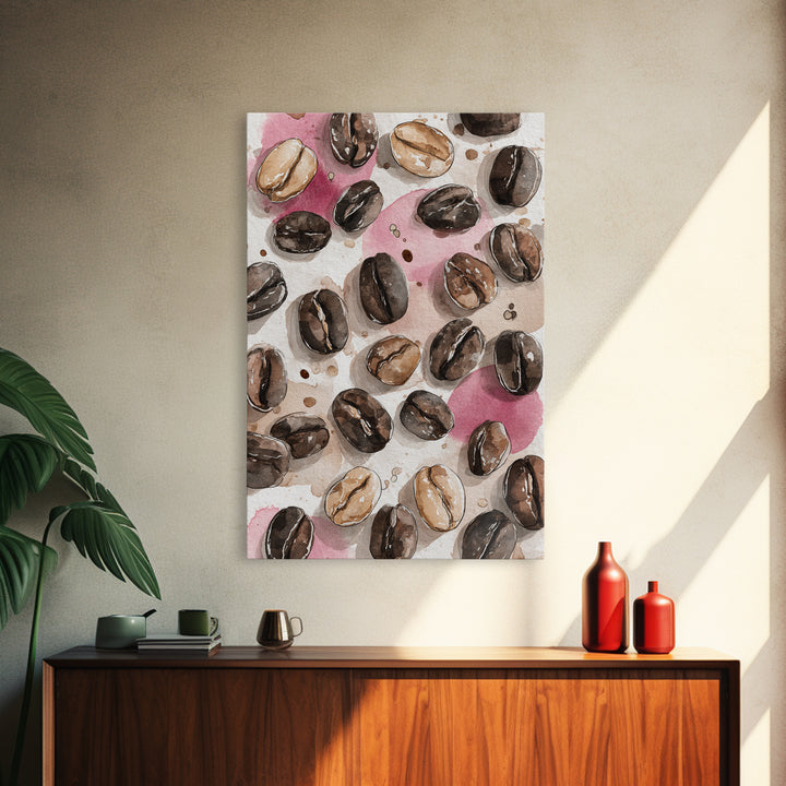 Roasted Beans Falling Through Dark Space Framed Canvas Print, Coffee Shop Art, Moody Wall Art, Cafe Decor, Fine Art, Cafe, CSA-2x3-76