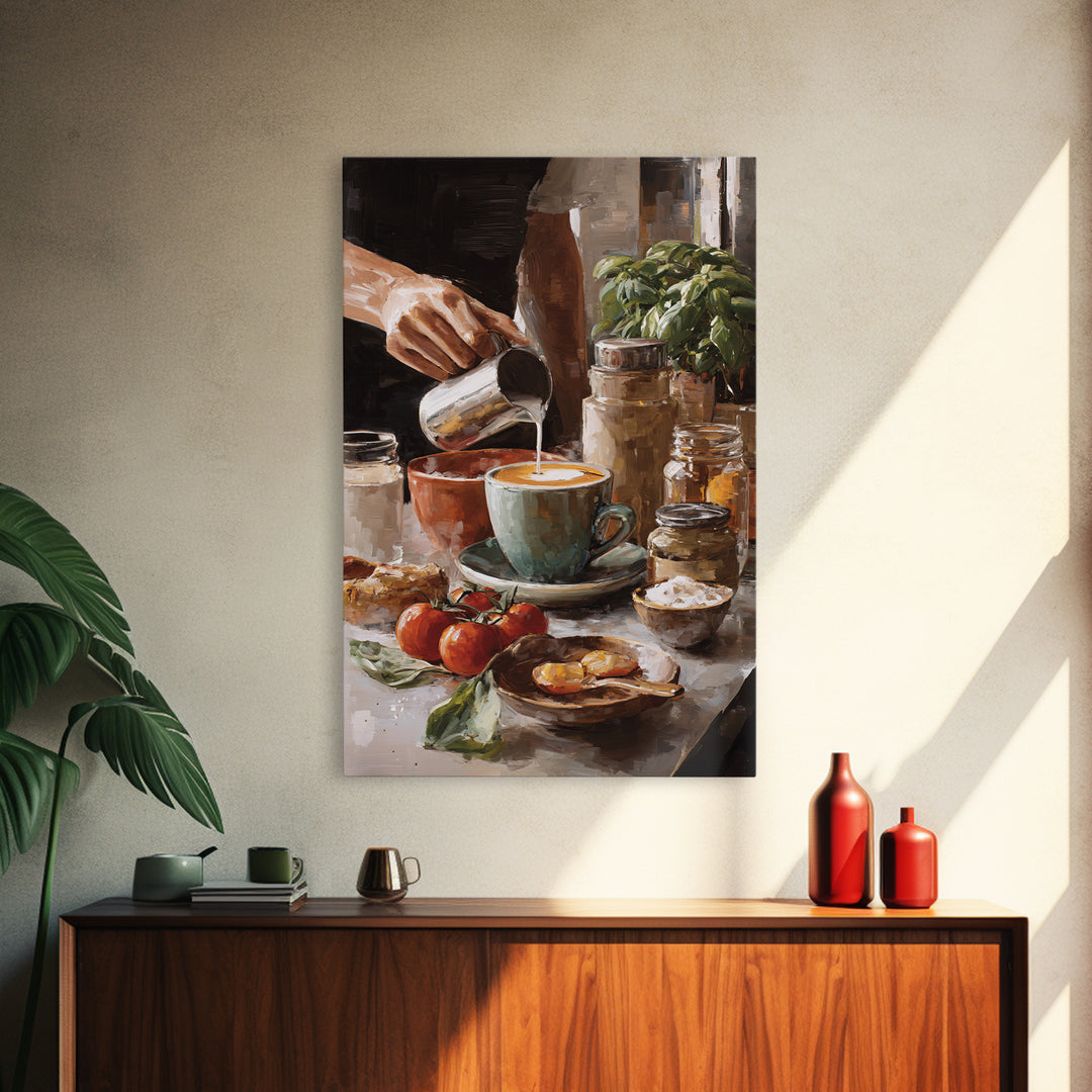 Barista Hands Pouring Milk into Espresso Canvas Print, Coffee Shop Art, Bedroom Wall Art, Cafe Decor, Fine Art, Cafe, CSA-2x3-77