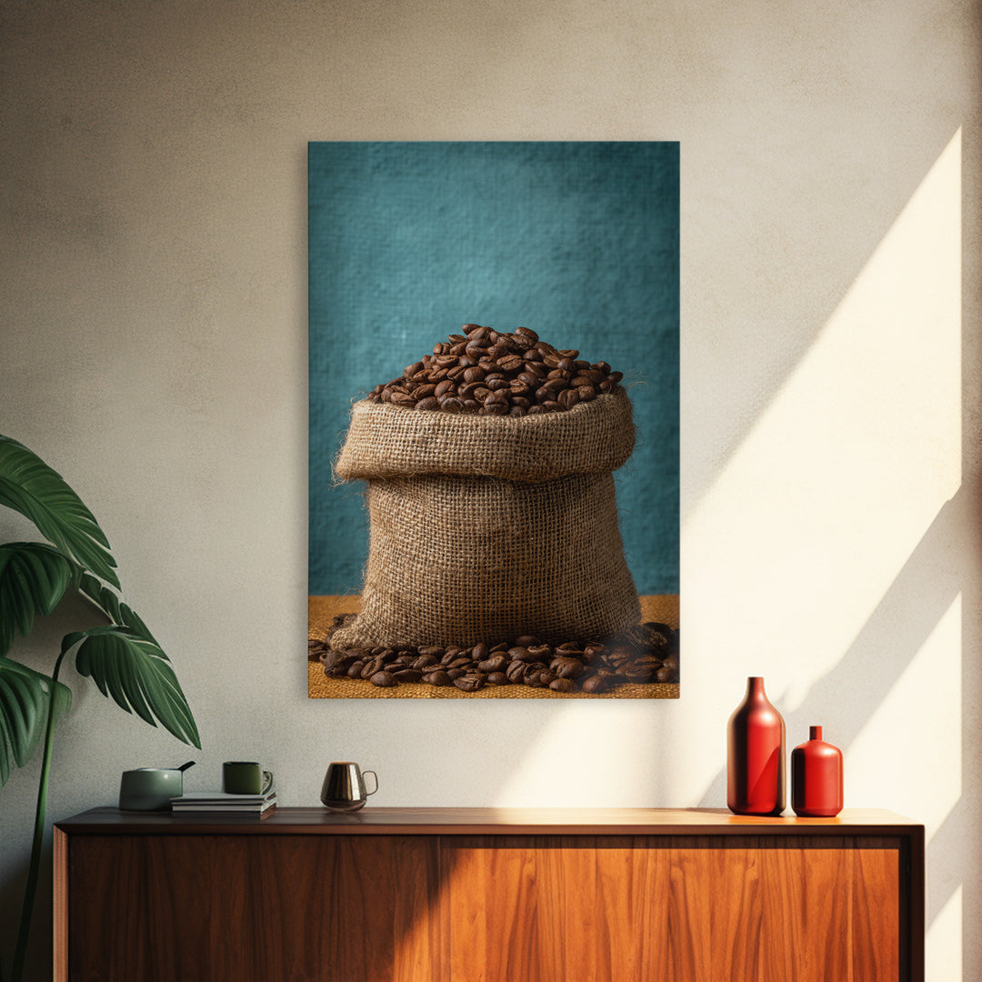 Coffee Beans and Burlap Sack Still Life Canvas Print, Coffee Shop Art, Kitchen Wall Art, Cafe Decor, Cafe, Gothic Wall Art, CSA-2x3-82